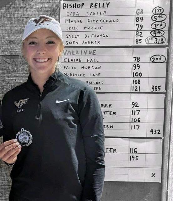 Junior Claire Hall poses with her 2nd place medal at 4A SIC Districts last week (courtesy of Tori Barrus).