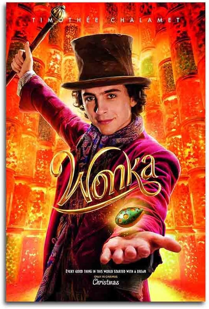 The film poster for 2023s Wonka film starring actor Timothee Chalamet.
