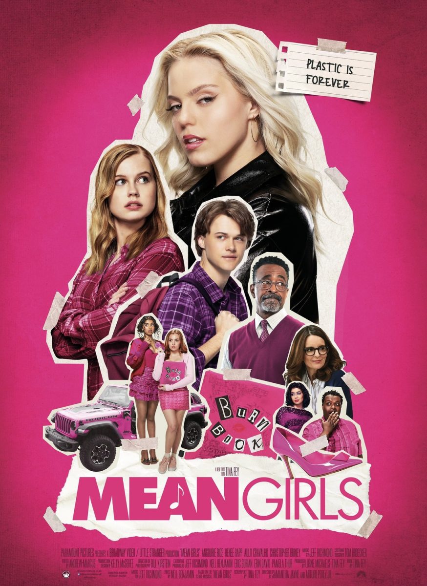 The+movie+poster+of+the+2024+film+version+of+Mean+Girls.